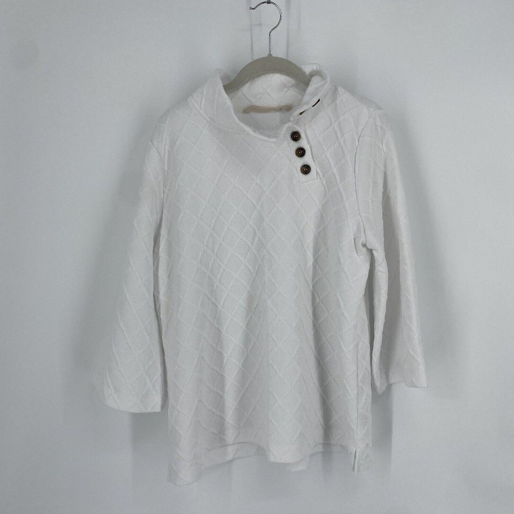 Soft Surroundings Sweatshirt Women’s large L white quilted relaxed minimalist